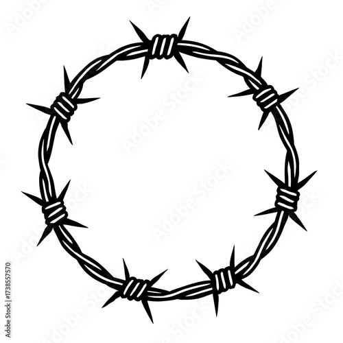 Barbed Wire Circle or Wreath Icon Vector - Symbol for Restriction, Danger, Confinement, and Border Security