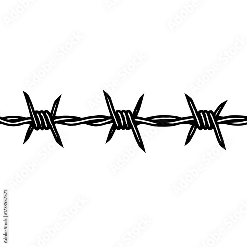 Seamless Barbed Wire Segment Icon Vector - Symbol for Security, Danger, Confinement, Restriction, and Border