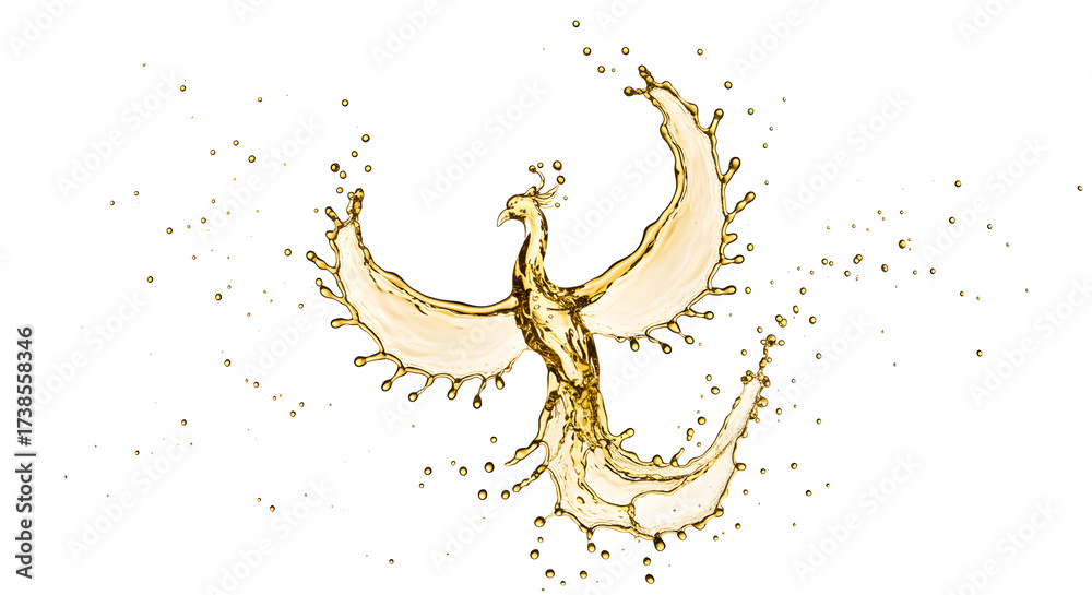Obraz premium Golden Phoenix Liquid Splash Artistic Creation Symbolizing Rebirth and Transformation