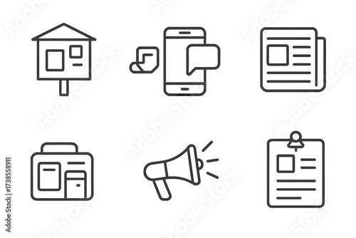 Black Icon Collections. Outline icon set of crowd technology: mobile phones, selfie sticks, live streaming, drones, headphones, VR headsets, camera flashes,