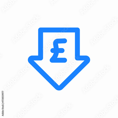 price drop in pounds or low cost in british currency icon sign vector