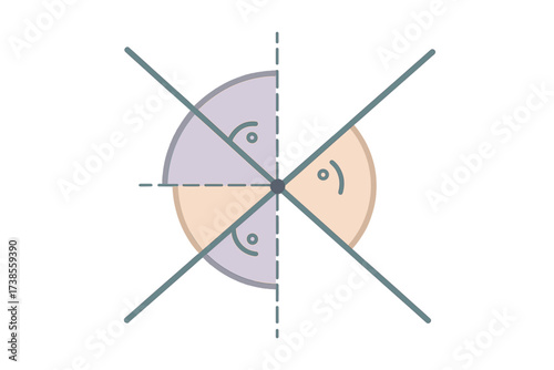 Vertical Angles Illustration. Isometric vector illustration set Vertical Angles Theorem: two intersecting lines crossing, opposite
