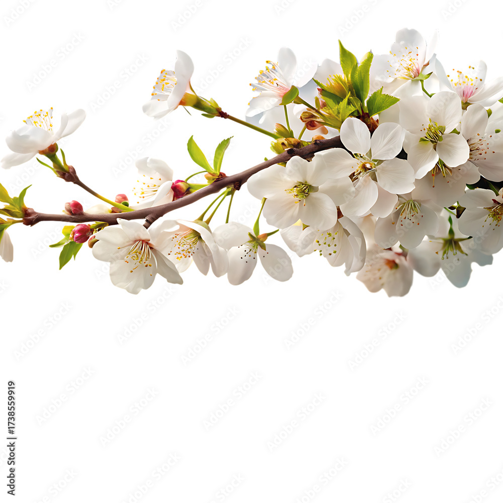 Obraz premium Blossoms, reflected in water, serene images capture the quiet beauty of nature on a white background. PNG