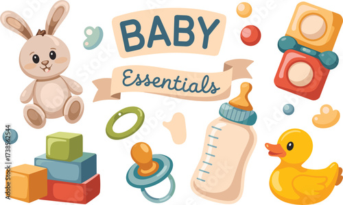 Baby Toys & Milk Bottle clip art vector on white background