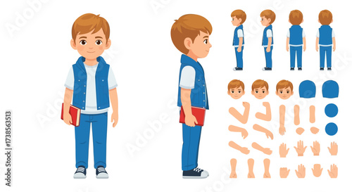 Young Boy Character Design Elements and Poses for Animation and Illustration Projects