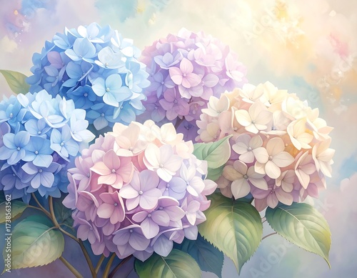 Beautiful Pastel Hydrangea Blossoms.