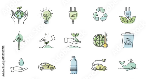 A Collection of Hand Drawn Environmental Icons Representing Sustainability And Ecological Care For Our Planet