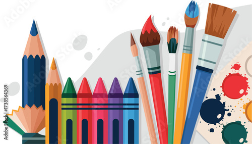 Pencil, Crayon & Art Tools Bundle vector on white background