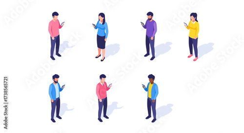 Diverse Group of People Standing Apart Using Mobile Phones Digitally Connected in Society