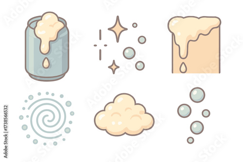 Carbonated Drink Elements. Isometric vector illustration set Champagne Flute Bubble Toast: tall flute glass with golden bubbles,