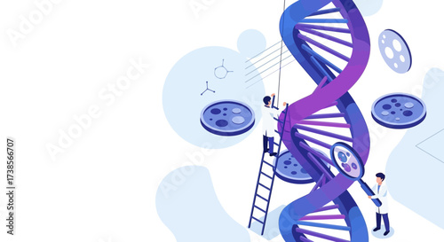 Modern Research Scientists Studying DNA Structure and Molecular Biology Experiments Discovering Genetic Information Through Advanced Biotechnology Tools in a Laboratory Setting