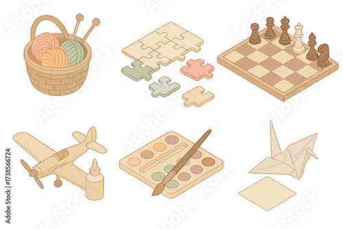 Indoor Hobbies Icons. Isometric vector illustration set Juicer with Action Motion: hand pressing orange onto reamer, droplets