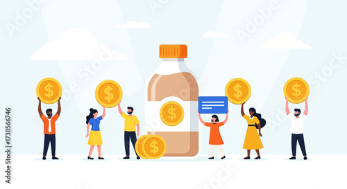 Illustrating Financial Growth Through Investment and Business Ventures Supporting a Product Bottle