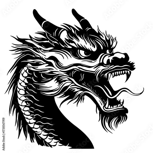 Vector dragon head silhouette mythical creature illustration