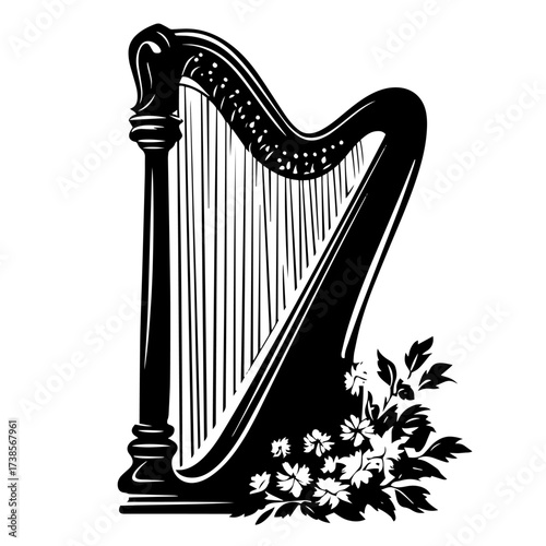 Vector harp silhouette classical musical instrument illustration