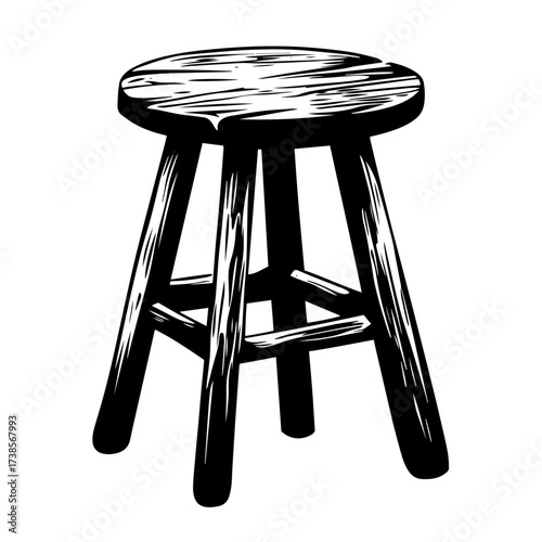 Vector wooden stool silhouette furniture illustration