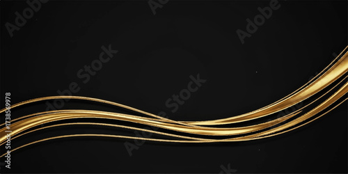 Dark abstract futuristic black and gold wave lines pattern and dynamic blue light illustration backdrop