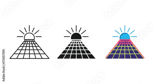 Retro Pyramid Sunset Icon Set over stylized