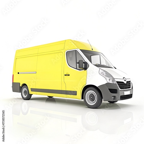 White delivery van front angle in minimal white studio