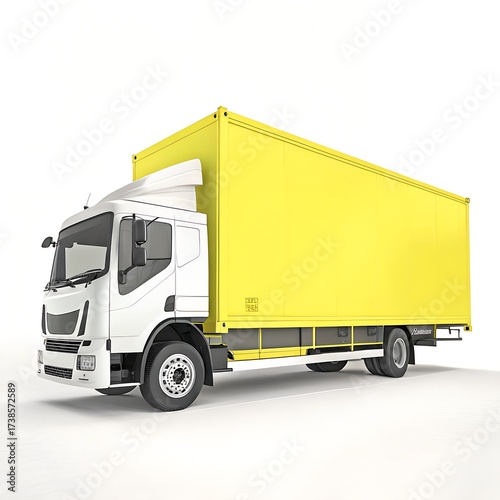 White box truck side view on plain grey background