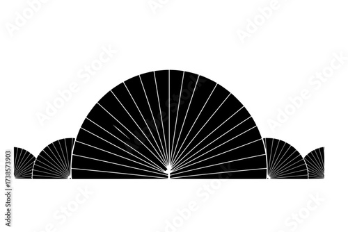 Black Vector Silhouette: Art Deco Inspired Geometric Fan Motif	