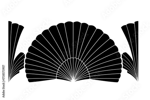 Black Vector Silhouette: Art Deco Inspired Geometric Fan Motif	