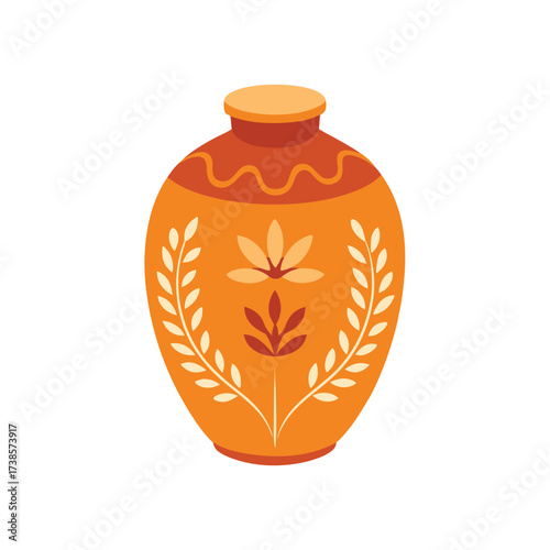 Decorative Pottery Jar With Floral Engravings