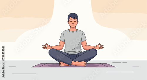 Man meditating in lotus pose on a yoga mat