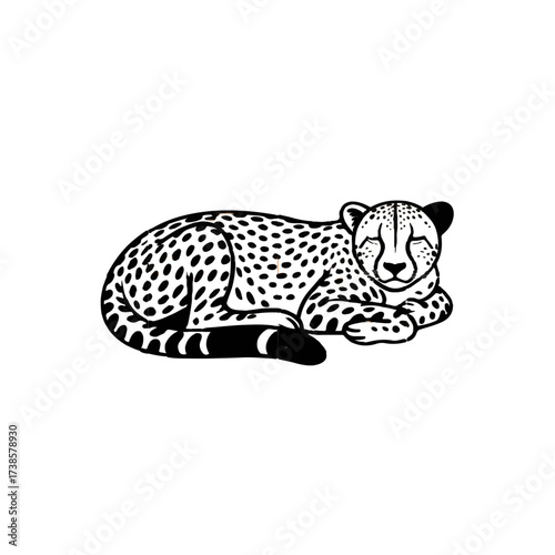 Peaceful Resting Cheetah Line Art Vector