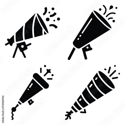 party confetti cannon Icon set Vector Art, Icons and Graphics