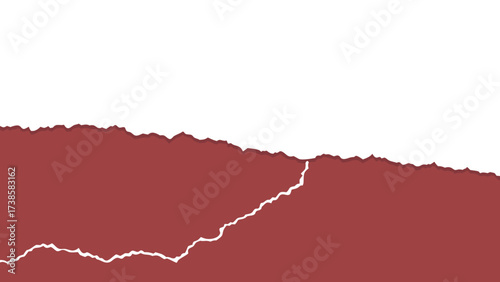 minimalist abstract graphic with a torn paper edge separating red and white areas with a crack isolated on white background.