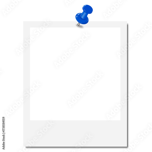 Canvas-taulu Blank Polaroid Photo Frame with Navy Blue Pushpin on Transparent Background