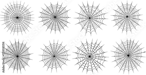 Halloween spider web set, spooky cobweb vector collection, creepy spiderweb illustration, scary Halloween decoration, horror cobweb design