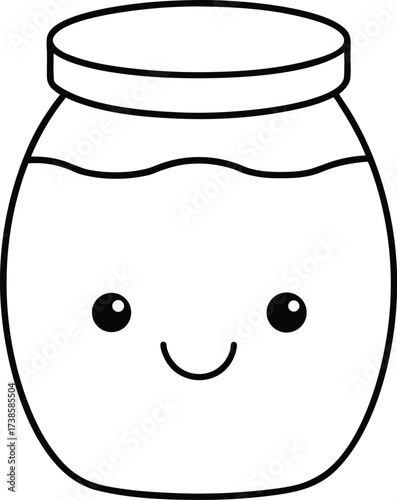 Vector cartoon illustration of glass jar with honey or jam on a white isolated background as a cute food container for kitchen objects or money savings