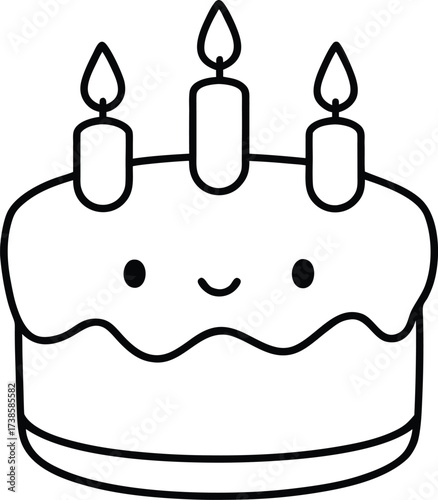 Happy birthday cake illustration with sweet icing and candles for a joyous party celebration dessert design