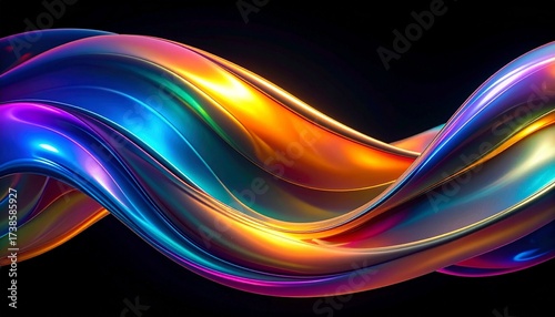 Abstract wave of vibrant colors—blue, purple, pink, orange—flowing smoothly against a black background, evoking motion, energy, and futuristic elegance.