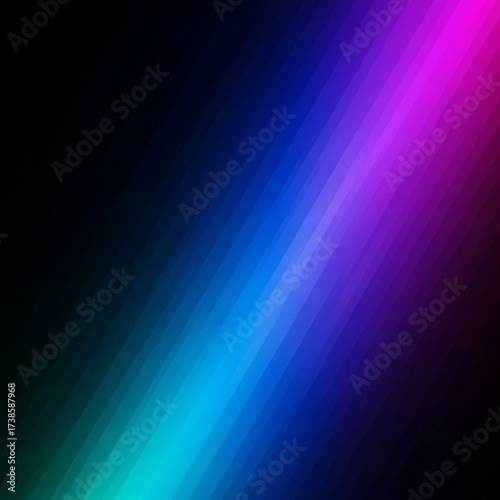 Abstract diagonal gradient with vibrant blue, purple, and teal colors on a dark background, featuring a striped digital texture.