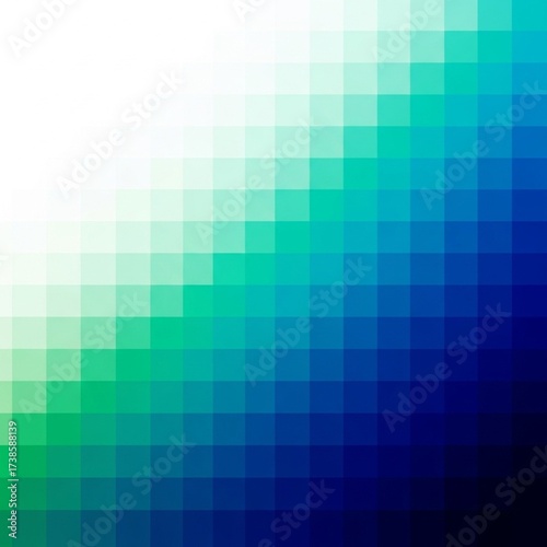 Pixelated gradient from white to blue and green.