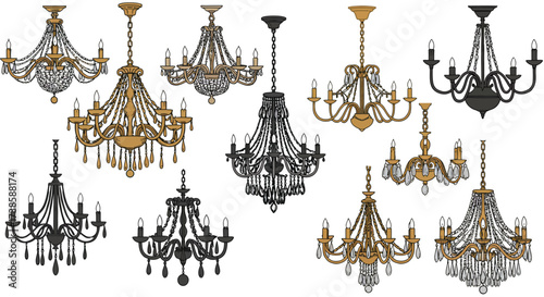 Diverse elegant chandelier collection featuring classic and vintage lighting…