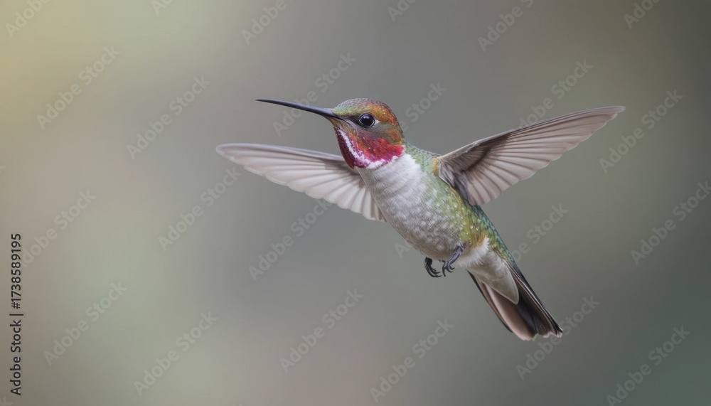 Fototapeta premium Colorful Hummingbird Hovering in Mid-Air During a Bright Sunny Day