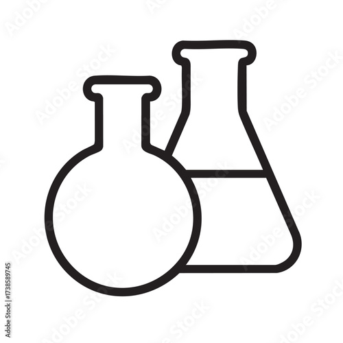 Simple outline illustration of two laboratory glassware flasks for scientific research and education