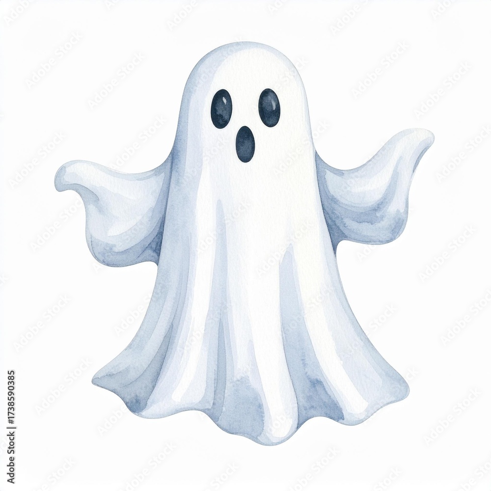 Obraz premium a cute watercolor illustration of a ghost with a surprised expression, perfect for Halloween decorations