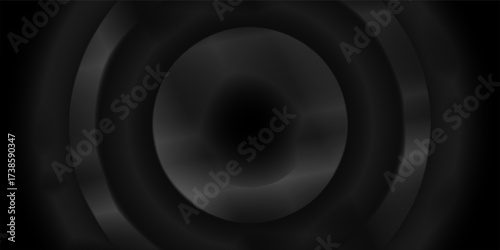 Striking dark abstract background in deep black and charcoal grey tones, featuring blurred, overlapping elliptical shapes that gradually recede into the center, creating a sense of depth and mystery.