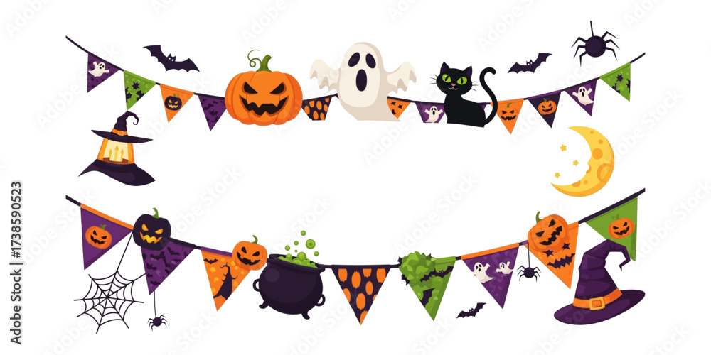 Obraz premium Halloween Bunting and Decorations Flat Banner Elements for Spooky Design Projects