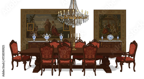 Elegant dining room with vintage furniture and classic decor