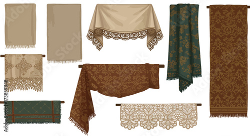 Elegant collection of ornate tapestries and drapes with intricate patterns