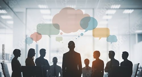 Business People Meeting with Thought Bubbles Collaboration and Discussion Concept