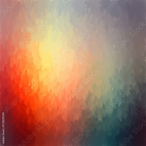 Abstract artwork with a blend of warm and cool colors, creating a textured, painterly effect.