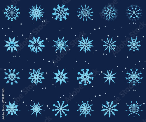 Winter Snowflakes Vector Set. 24 Unique Frost Designs