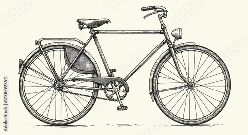 Vintage bicycle sketch in intricate black and white line art style